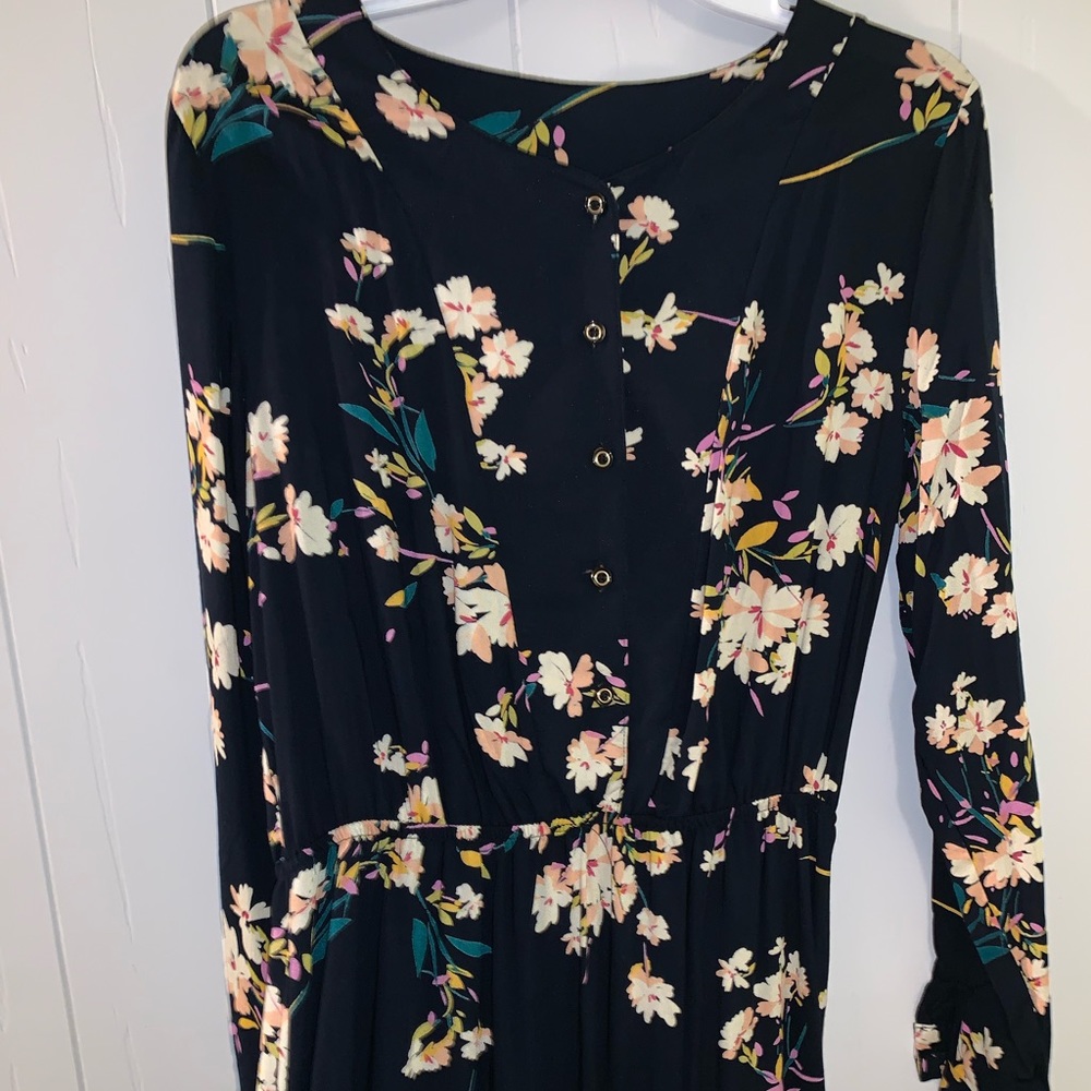 Flowy flower print dress, navy blue - Picture 4 of 4